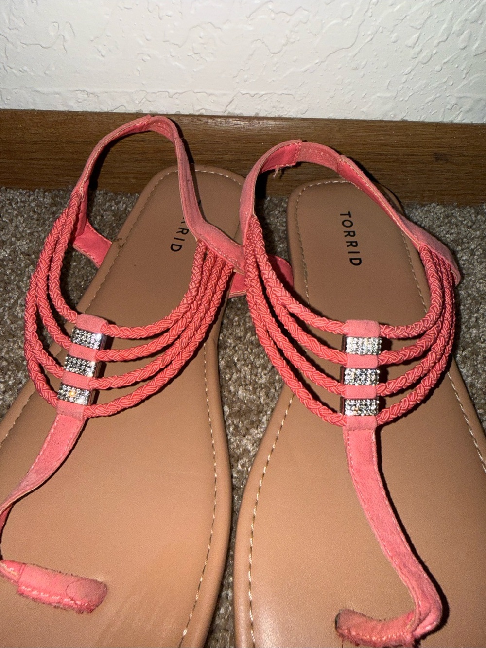 torrid Coral Braided Rhinestone T-Strap Sandals